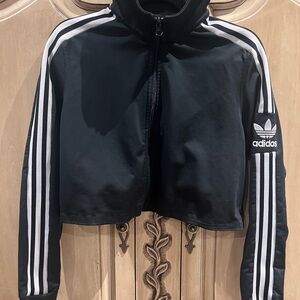 Adidas Women's Black Bomber Jacket with White Stripes